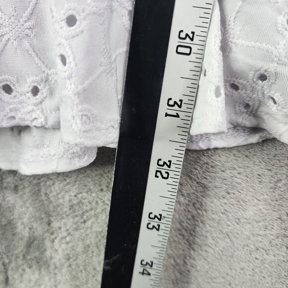 Junior's White Almost Famous Eyelet Mini Dress Ruched Short Sleeves Lined L - Picture 10 of 11